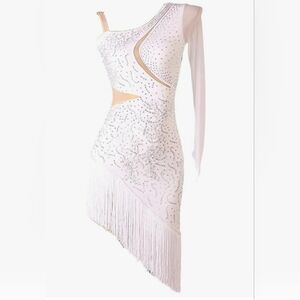 Chic White Asymmetrical Fringe Dress